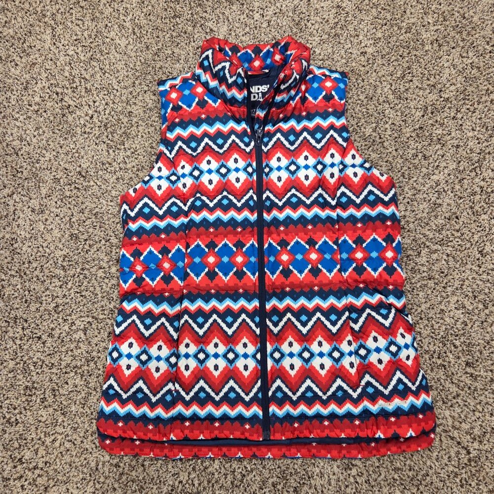 Lands' End Full Zip Quilted Puffer Vest Women's Size S Multicolor Geometric Warm